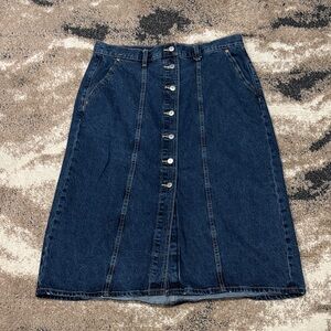 Old Navy Dark Blue Button-Front Denim Midi Skirt